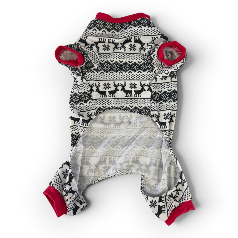 Holiday Fair Isle Reindeer Pet Pajamas Red Black White Size Medium Festive PJs